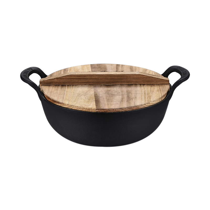 Thickened Cast Iron Stew Pot with Wood Lid