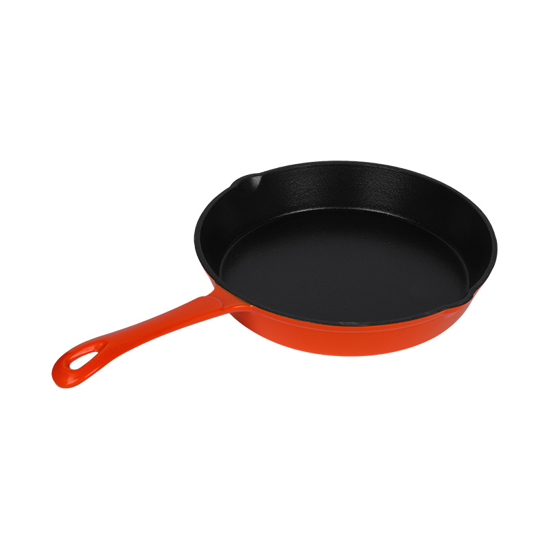 Orange Round Cast Iron Enamel Frying Pan Skillet