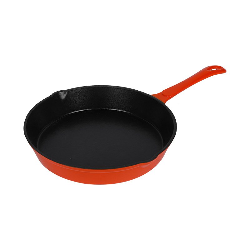 Orange Round Cast Iron Enamel Frying Pan Skillet