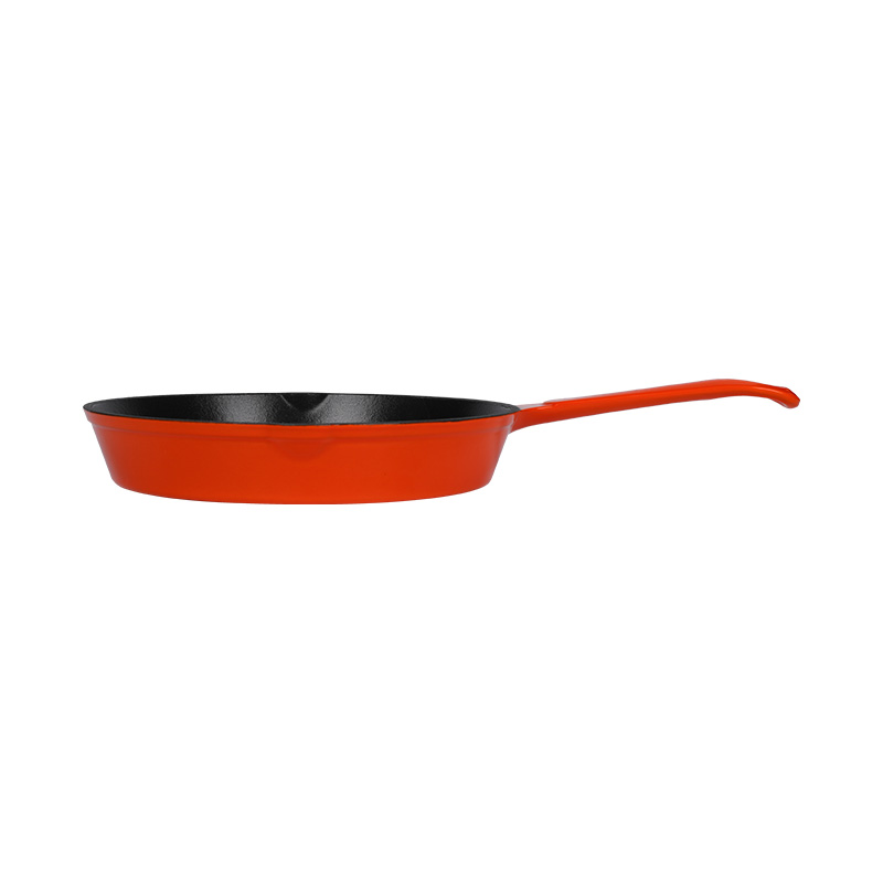 Orange Round Cast Iron Enamel Frying Pan Skillet