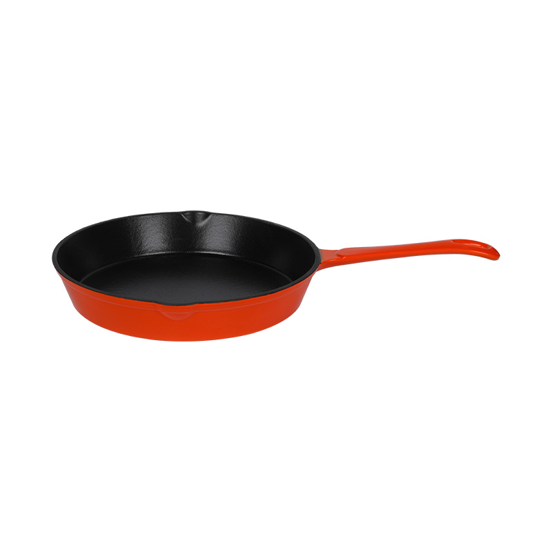 Orange Round Cast Iron Enamel Frying Pan Skillet