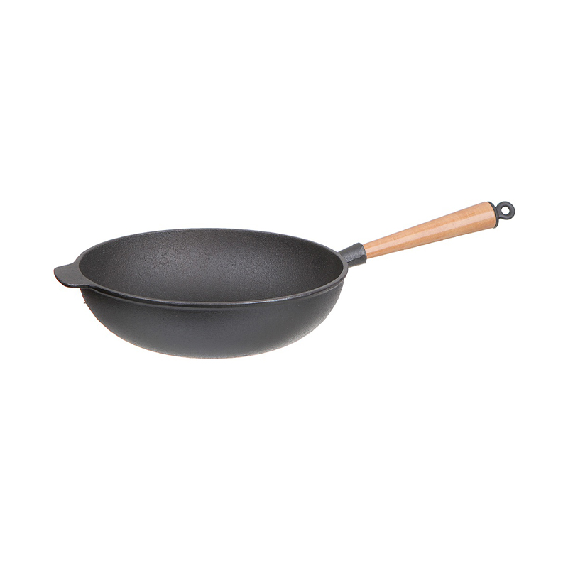 Chinese Traditional Cast Iron Wok With Wooden Handle