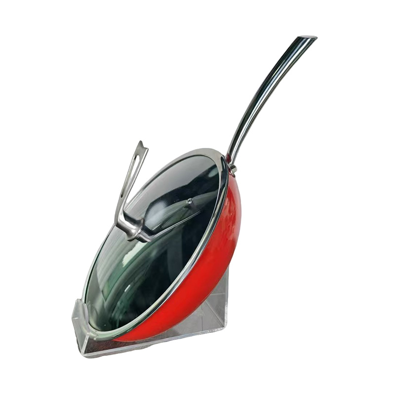 SUC-039 Stainless Steel Red Enamel Non-Stick Wok